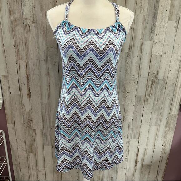 Prana Blue Patterned Quinn Racer Back Dress Shelf Bra - Picture 2 of 8